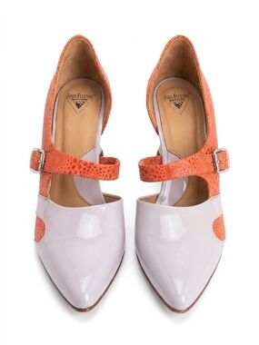 John Fluevog Two-Tone Pink and Orange Textured Mary Jane Flats size 8